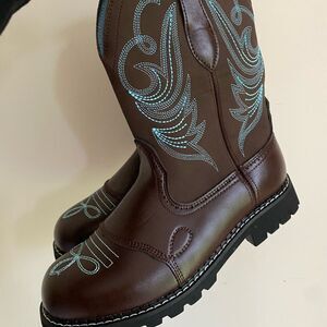 Brown and Teal Heeled Cowgirl Western Boots